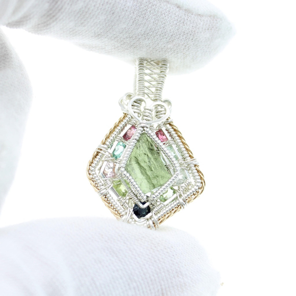 Jewelry - Handmade Moldavite & Tourmaline Pendant – Sterling Silver Crystal Necklace
